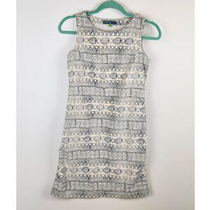 Bombay Paisley Linen Cotton Artsy Patterned Fish Midi Sheath Dress sz S